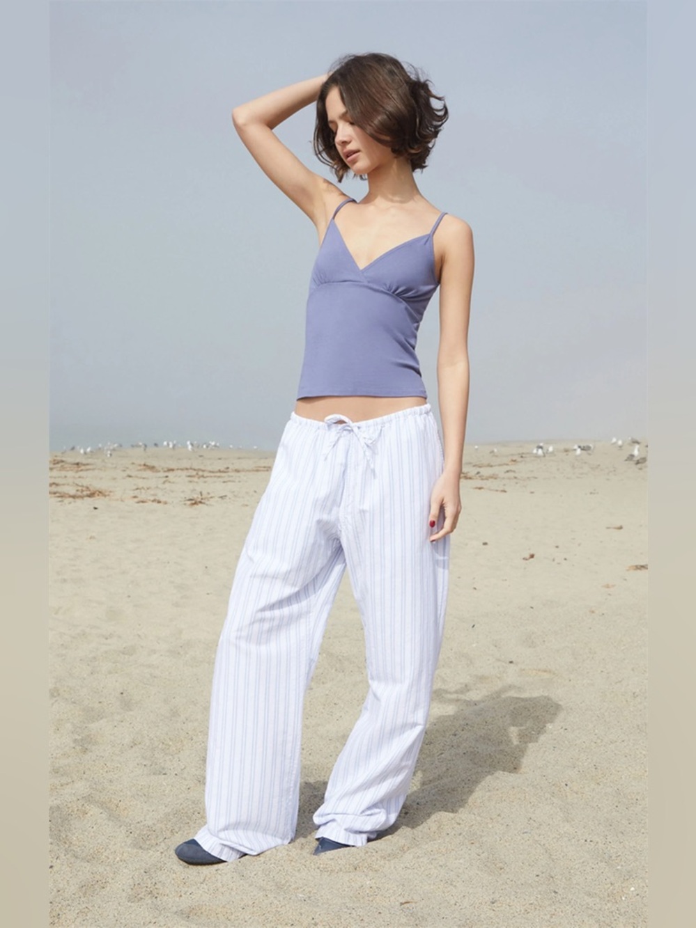 Brandy Melville/John Galt Blue & White Striped Anastasia Linen-Style Pants